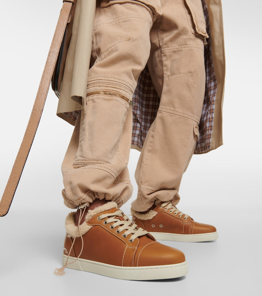 Christian Louboutin Vierissima shearling-trimmed sneakers in Brown - Low-Top Sneakers