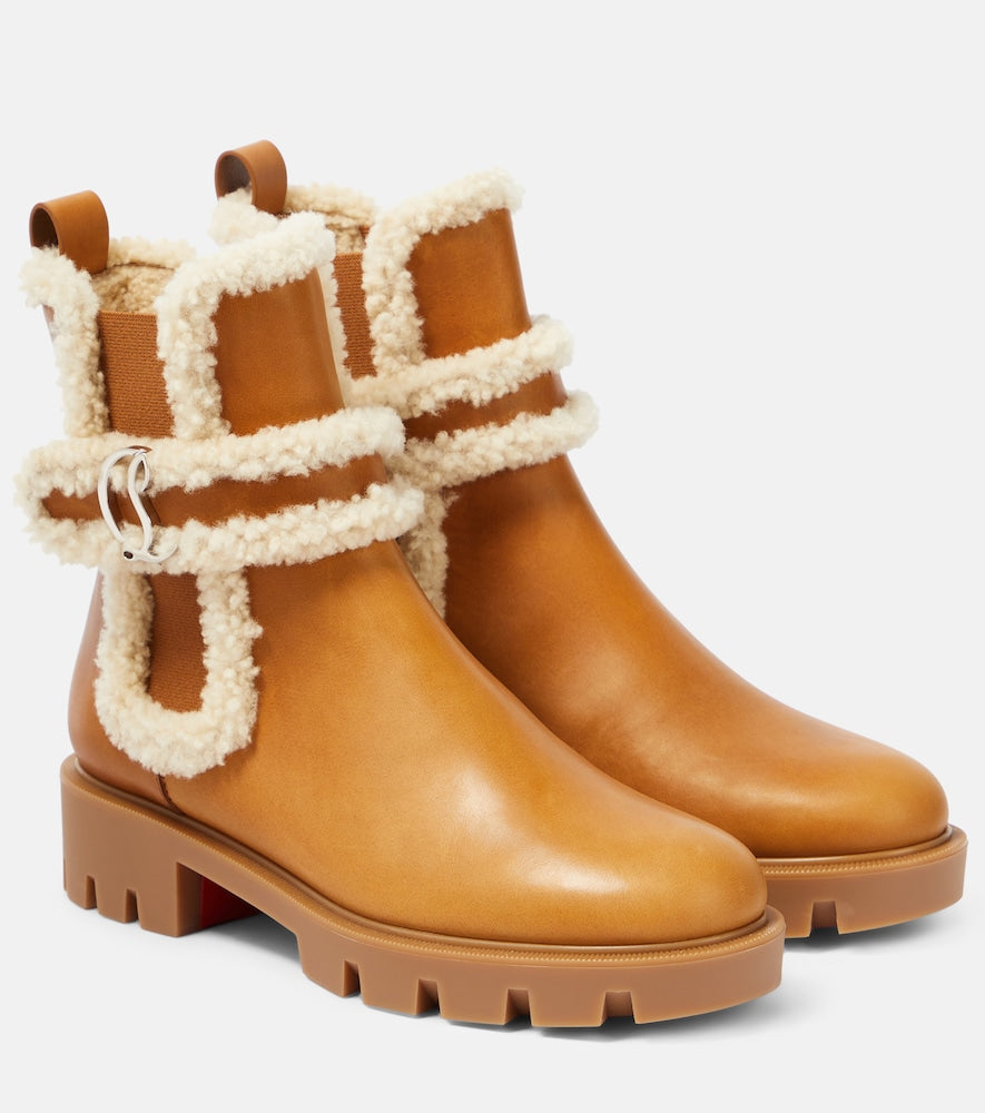Christian Louboutin CL Chelsea shearling-trimmed ankle boots in Beige - Flat Boots