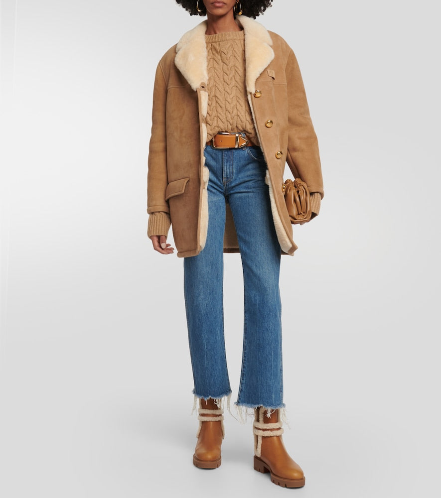 Christian Louboutin CL Chelsea shearling-trimmed ankle boots in Beige - Flat Boots