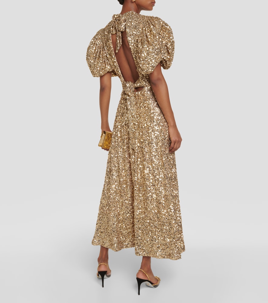 Rotate Sequined puff-sleeve midi dress