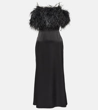 David Koma Feather-trimmed satin midi dress