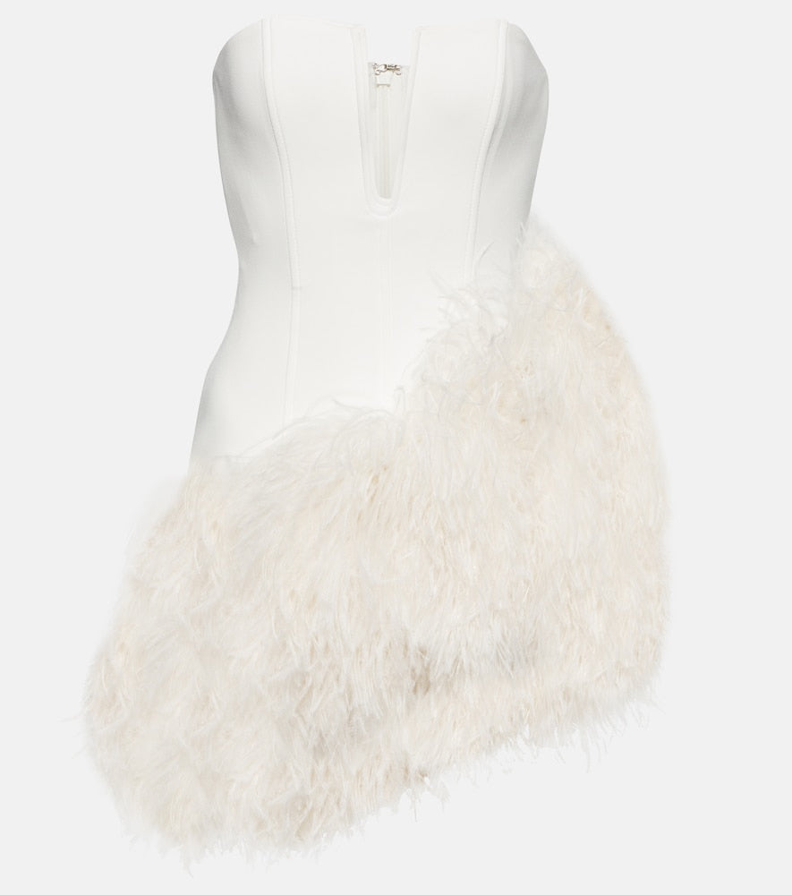 David Koma Bridal feather-trimmed cady minidress. David Koma Bridal 羽毛饰边绉纱迷你连衣裙