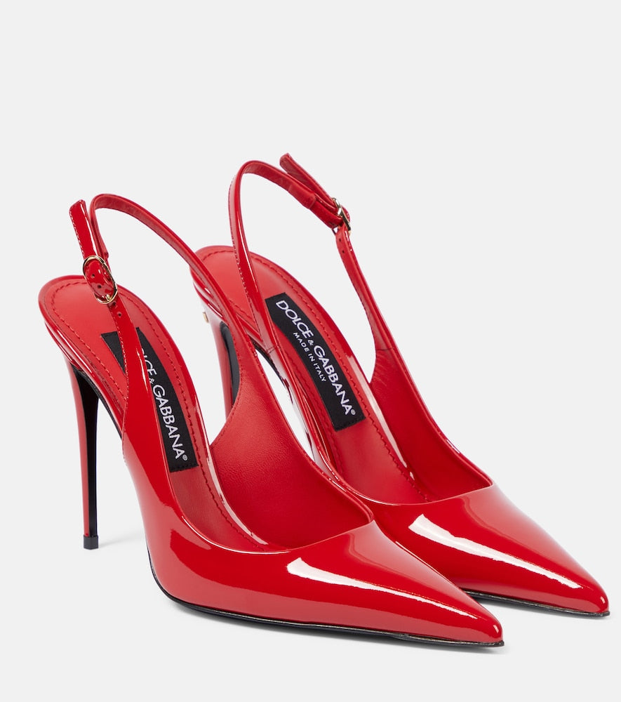 Dolce&Gabbana DG patent leather slingback pumps - Dolce&Gabbana DG漆皮露跟高跟鞋