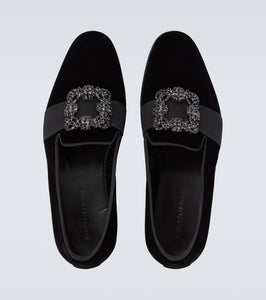 Manolo Blahnik Carlton embellished velvet loafers