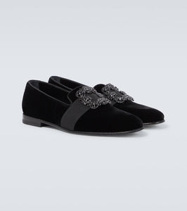 Manolo Blahnik Carlton embellished velvet loafers