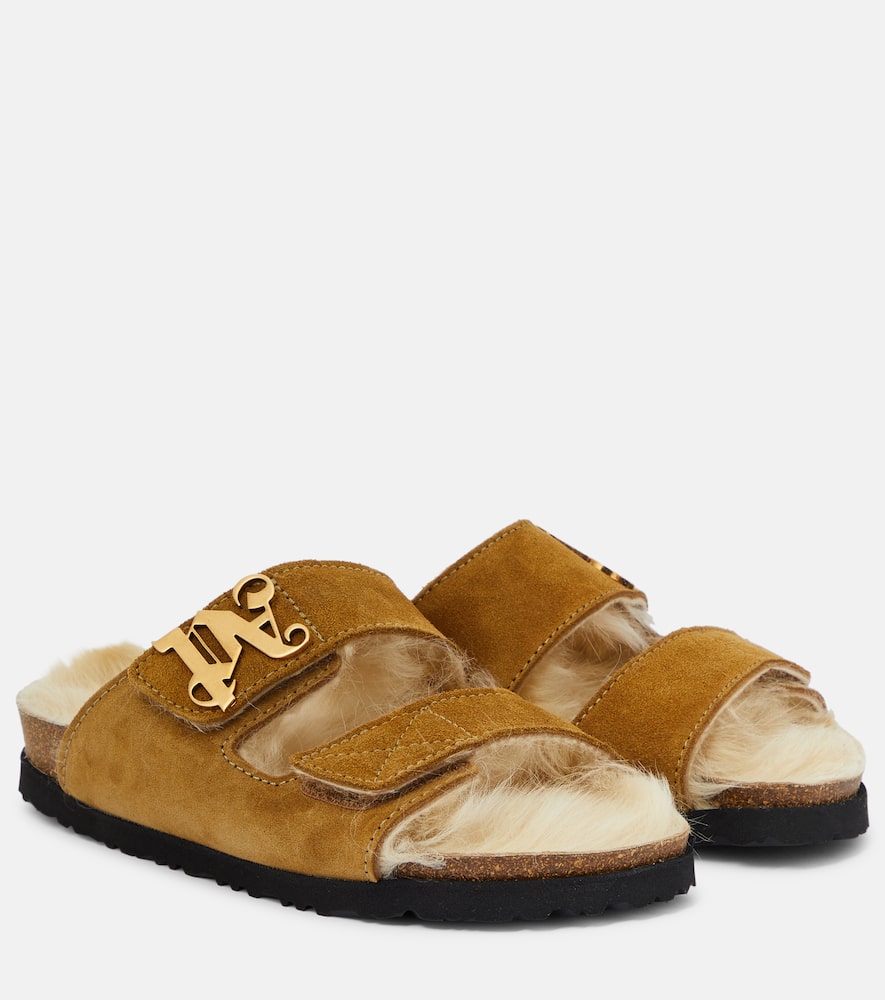 Palm Angels Shearling-lined suede slides