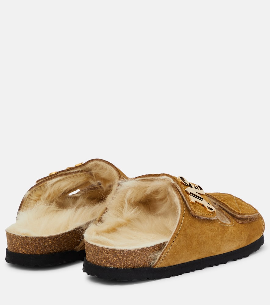 Palm Angels Shearling-lined suede slides