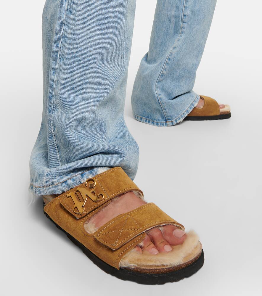 Palm Angels Shearling-lined suede slides