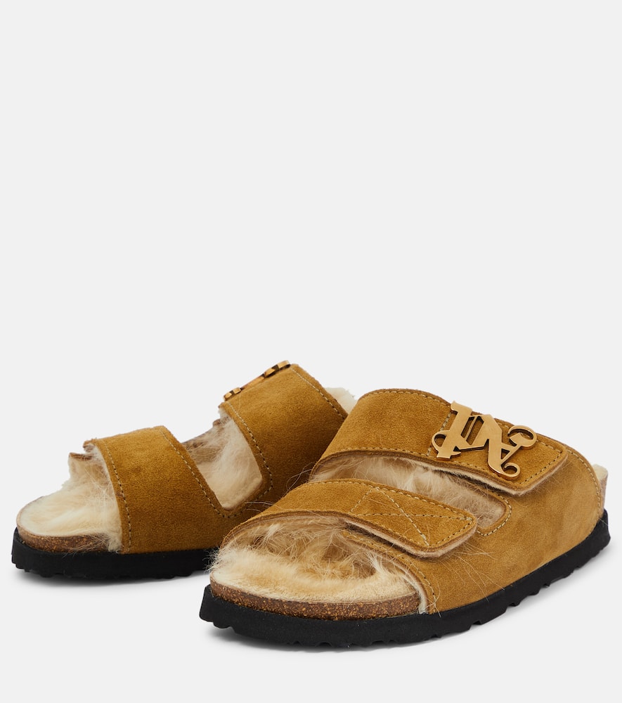 Palm Angels Shearling-lined suede slides