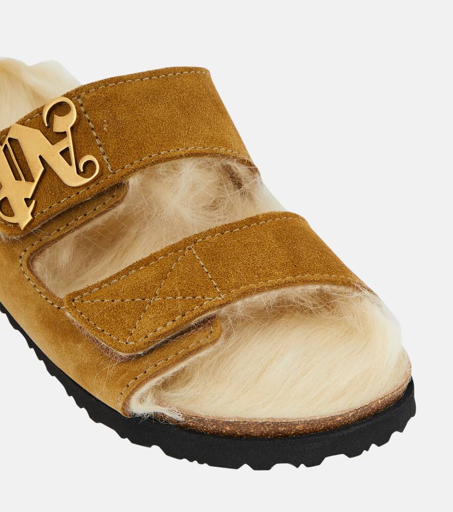 Palm Angels Shearling-lined suede slides