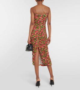 Magda Butrym Floral-appliqué ruched jersey midi dress