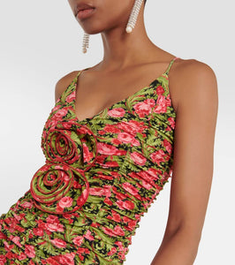 Magda Butrym Floral-appliqué ruched jersey midi dress