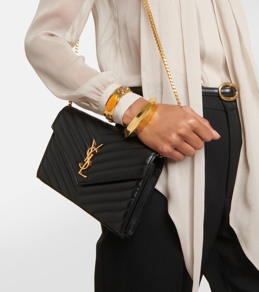 Saint Laurent Cassandre matelass√É¬© leather wallet on chain