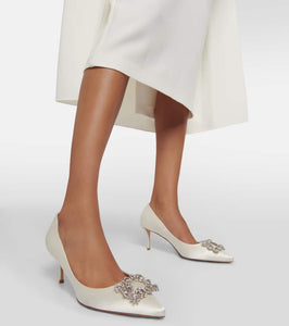Roger Vivier Flower Strass embellished satin pumps
