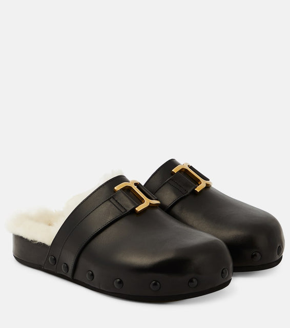 Chloe Marcie leather and shearling slippers