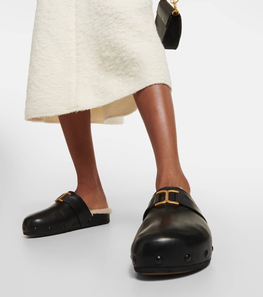 Chloe Marcie leather and shearling slippers