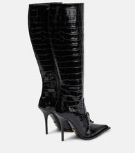 Versace Croc-effect patent leather knee-high boots