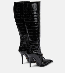 Versace Croc-effect patent leather knee-high boots
