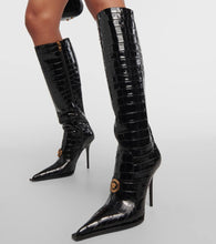 Versace Croc-effect patent leather knee-high boots