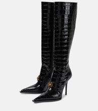 Versace Croc-effect patent leather knee-high boots