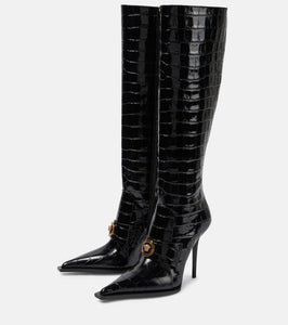 Versace Croc-effect patent leather knee-high boots
