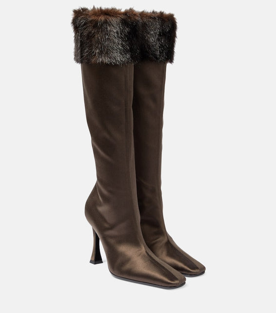 Magda Butrym Faux fur-trimmed satin knee-high boots