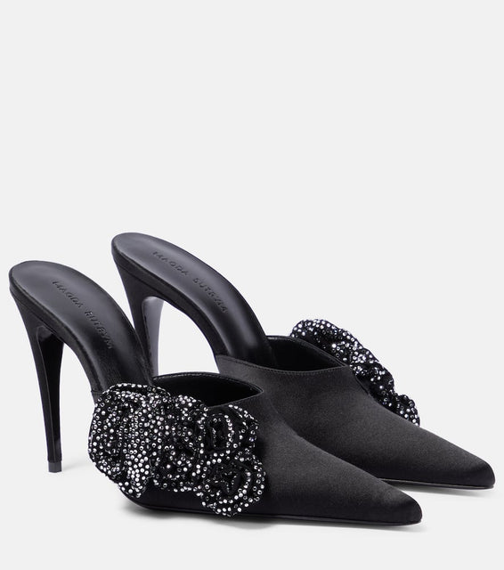 Magda Butrym Floral-appliqu√É¬© embellished satin mules