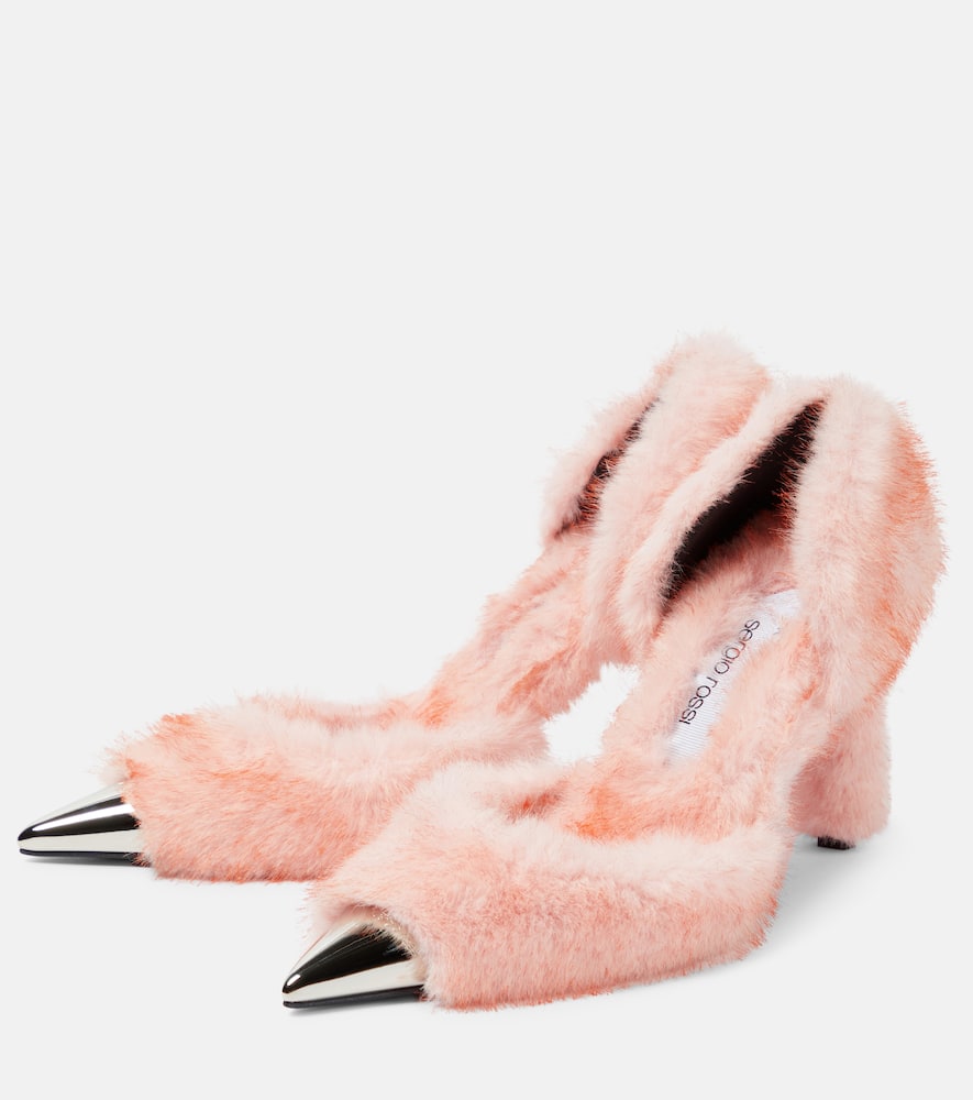 Area Dagger faux fur-trimmed pumps