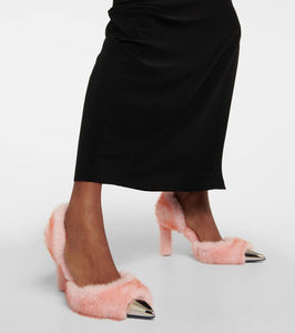 Area Dagger faux fur-trimmed pumps