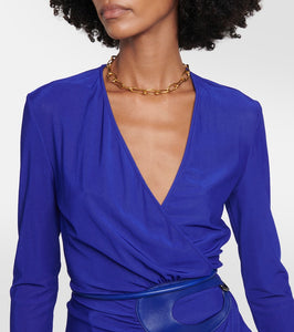 Tom Ford Leather-trimmed wrap dress