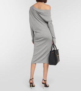 Tom Ford Off-shoulder cashmere and silk midi dress