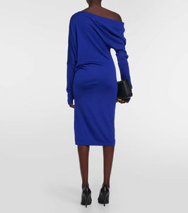 Tom Ford Off-shoulder cashmere and silk midi dress