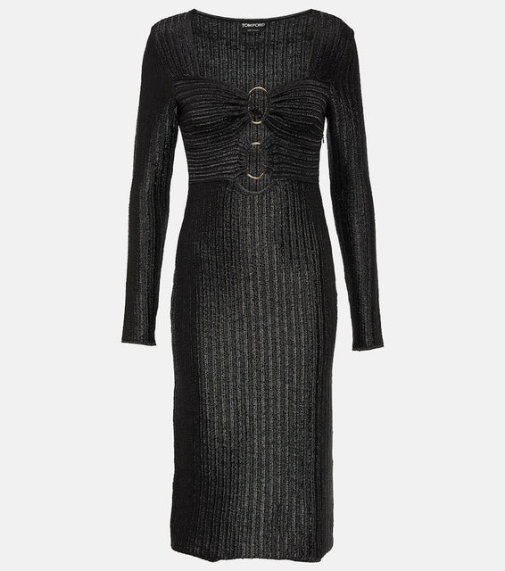 Tom Ford Metallic cotton and wool midi dress