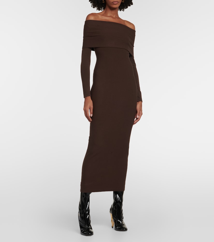 Alaia Off-shoulder jersey midi dress