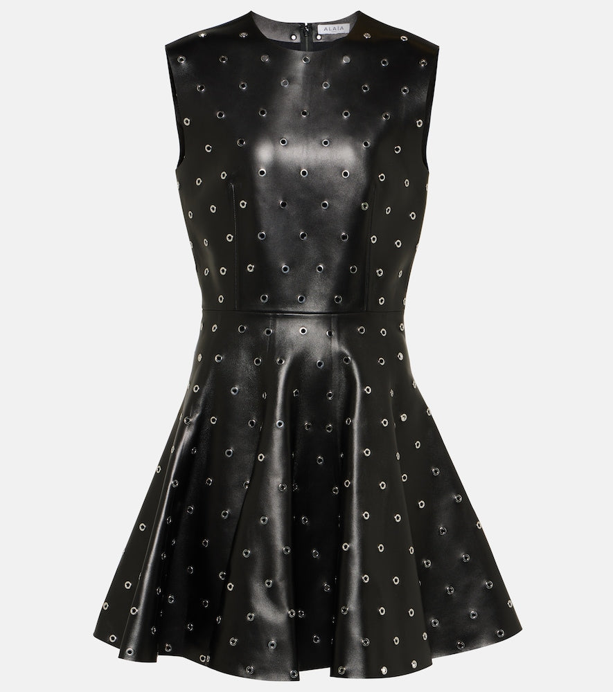 Alaia Studded A-line leather minidress. Alaia铆钉A字型皮革迷你连衣裙
