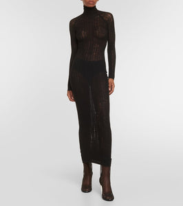 Alaia Distressed wool-blend midi dress