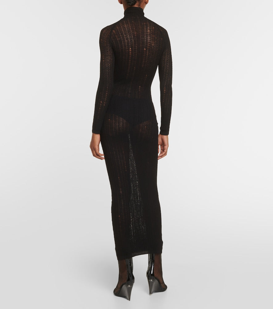 Alaia Distressed wool-blend midi dress