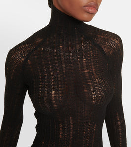 Alaia Distressed wool-blend midi dress