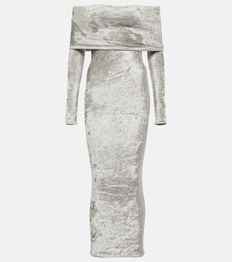Alaia Off-shoulder velvet midi dress. Alaia 露肩丝绒中长连衣裙