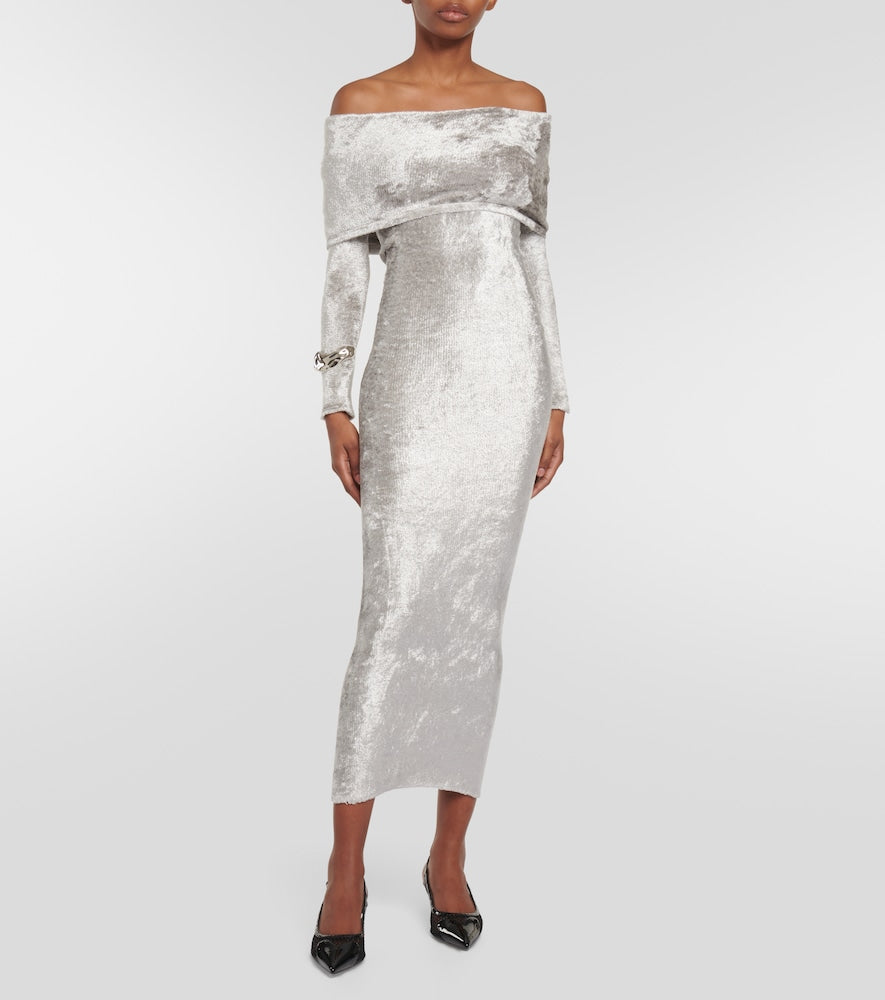 Alaia Off-shoulder velvet midi dress