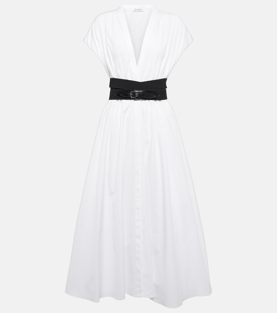 Alaia Belted cotton poplin midi dress. Alaia 系带棉质府绸中长连衣裙