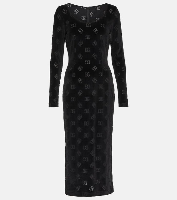 Dolce&Gabbana Logo velvet midi dress
