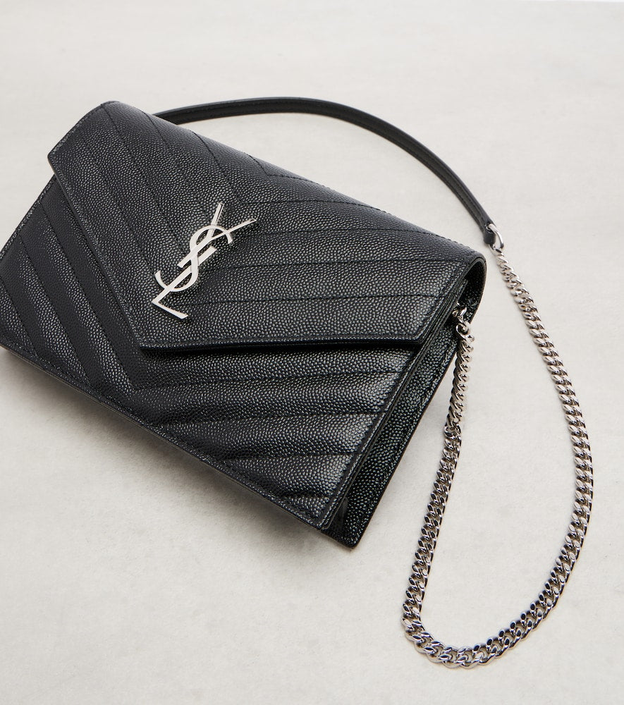 Saint Laurent Cassandre matelass√É¬© envelope leather wallet on chain