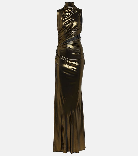 Blumarine Cutout ruched metallic gown