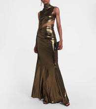 Blumarine Cutout ruched metallic gown