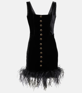 Alessandra Rich Feather-trimmed velvet minidress