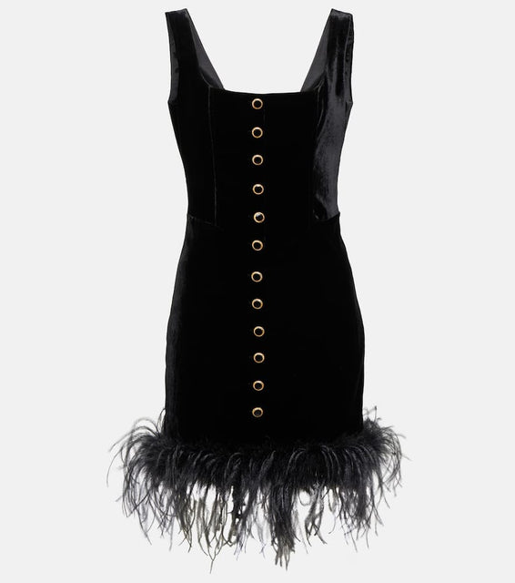 Alessandra Rich Feather-trimmed velvet minidress