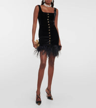Alessandra Rich Feather-trimmed velvet minidress