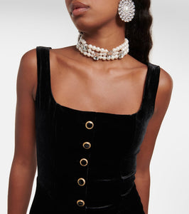 Alessandra Rich Feather-trimmed velvet minidress