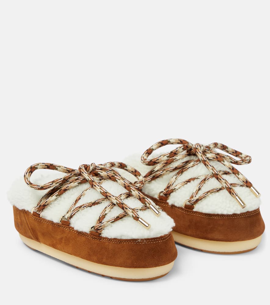 Moon Boot Suede-trimmed shearling mules - Moon Boot 麂皮饰边羊毛拖鞋